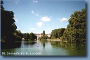 St.James's Park in London. You can see the Buckingham Palace through the trees